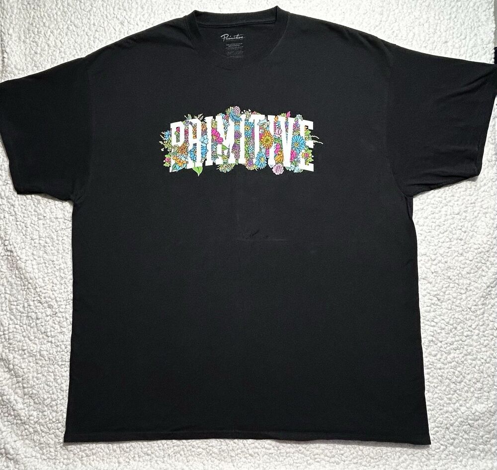 Primitive Skateboarding Shirt Mens XXL Black Floral Arch Logo Graphic Skater Tee